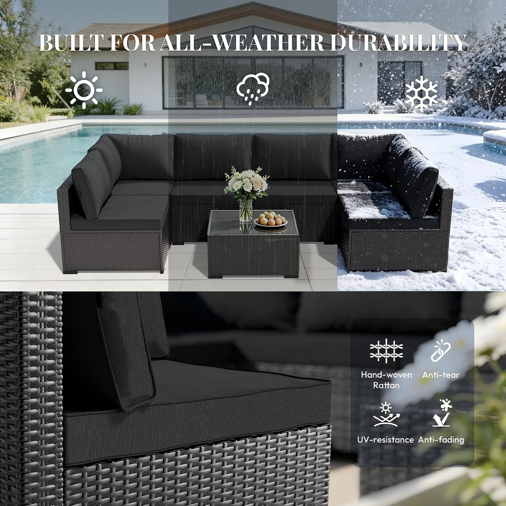 WWR Patio Furniture Set 7 Piece - All-Weather - Wicker Rattan Patio Outdoor C...