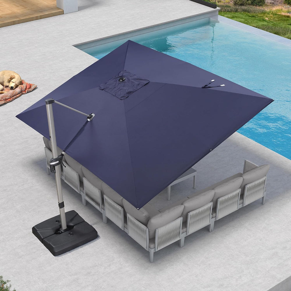 PURPLE LEAF Cantilever Umbrella 10' x 13' Rectangle Large Canopy Navy...