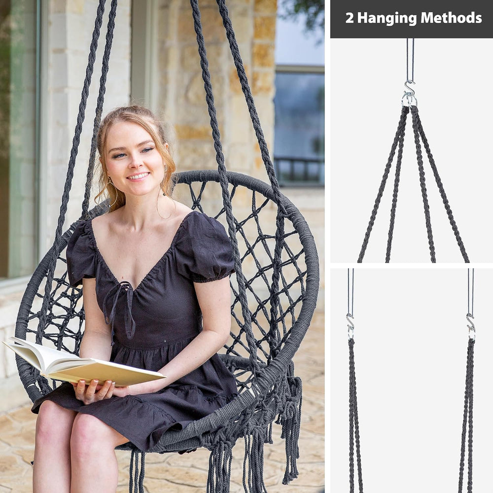SUNCREAT Hammock Chair Hanging Macrame Swing, Pack of 2, Grey