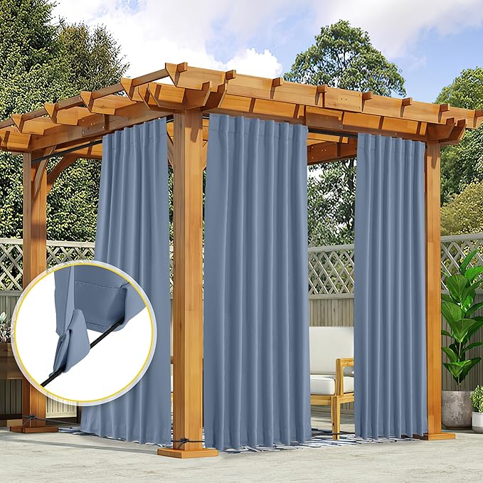 NICETOWN 2 Panels Outdoor Curtains Waterproof Pocket & Back Tab on Top &a...