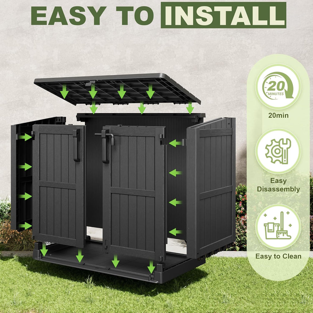 36 Cu Ft Resin Outdoor Storage Shed, Weatherproof Horizontal Outdoor Storage ...