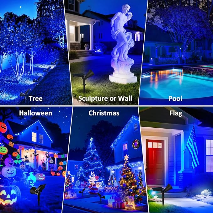 T-SUNUS Blue Solar Lights Outdoor Christmas, 2 Modes Garden Spotlights Waterp...