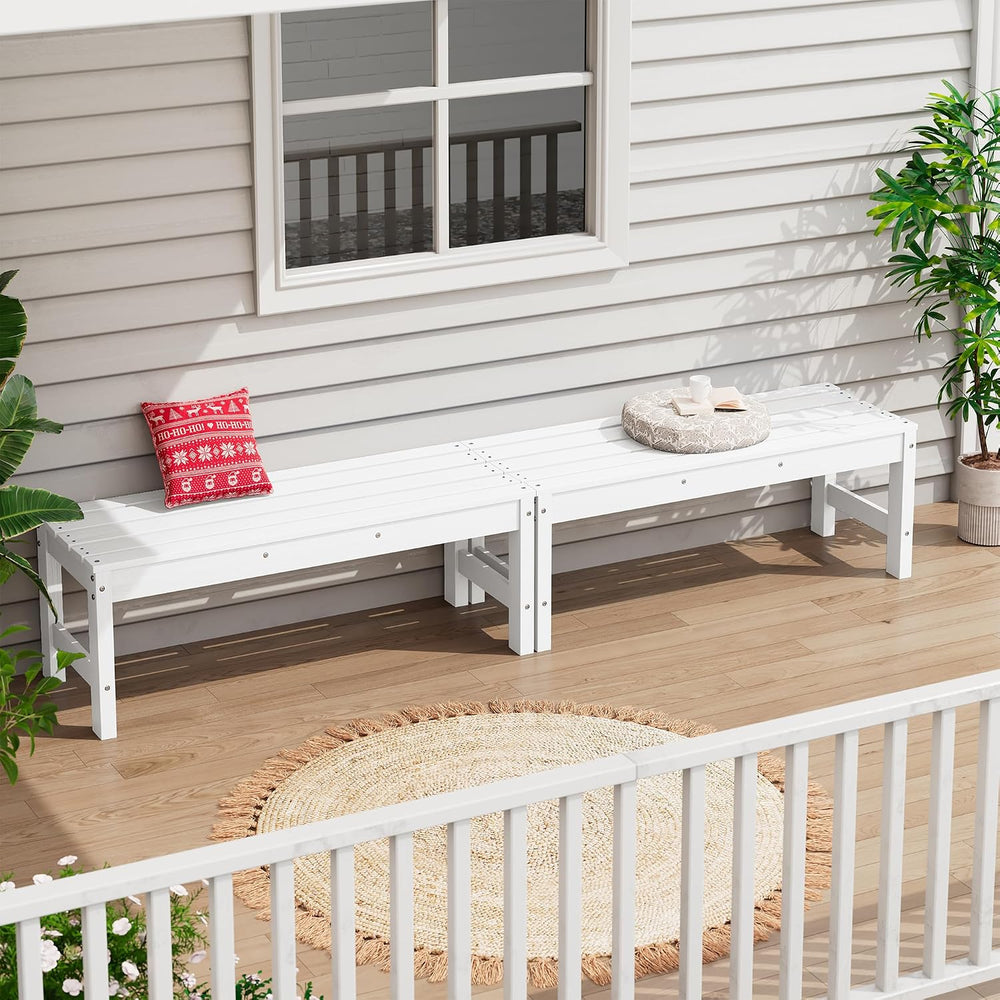 SERWALL 47 Inches Backless Outdoor Bench for 2-Person, White, 2 Pack