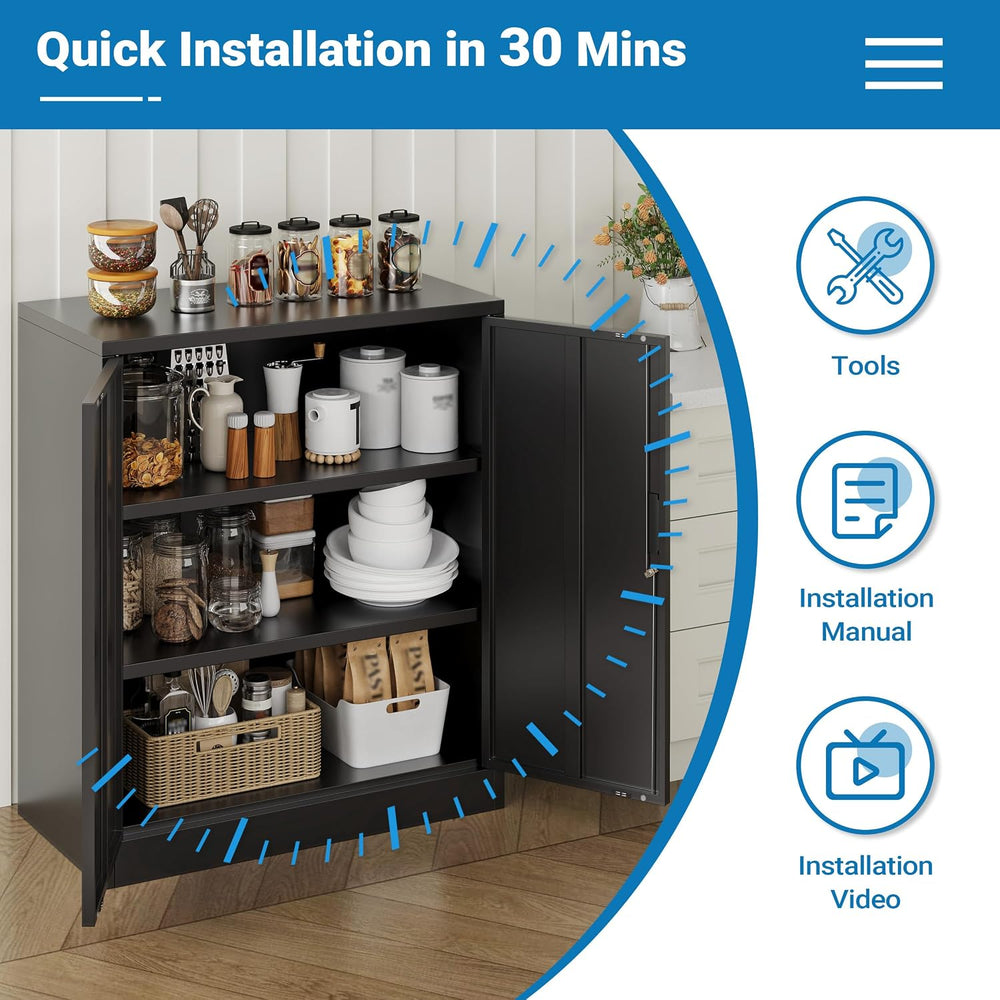 Metal Storage Cabinet,36" Locking Cabinet with 2 Adjustable Shelves