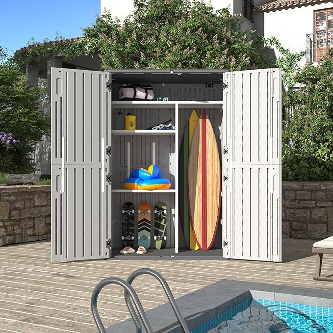 Aoxun Outdoor Resin Storage Shed with Metal Shelving Kit & Floor, 64 Cu.F...
