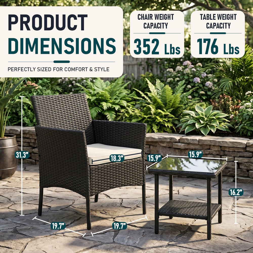 FDW 3-Piece Patio Furniture Set | Black & Beige | Outdoor Wicker Furniture