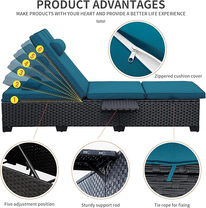 WAROOM Outdoor Chaise Lounge Chairs for Outside Patio Furniture Set of 2 Wick...