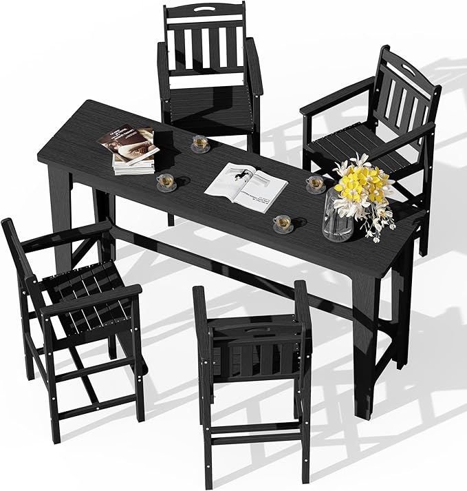 Ciokea Outdoor Bar Height Table Set of 5, 60" Extra Long Rectangle High ...