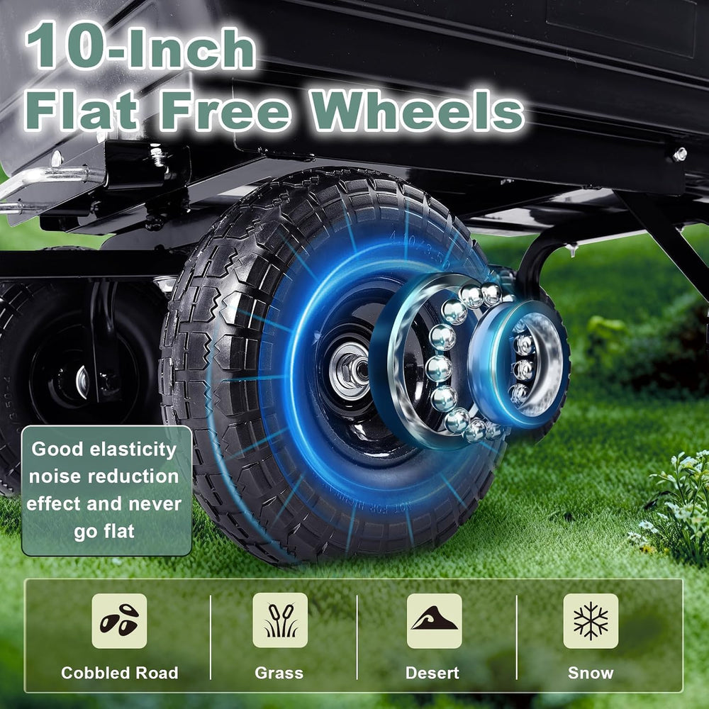 Garden Dump Cart 660lb Heavy-Duty Steel Frame Flat-Free Tires