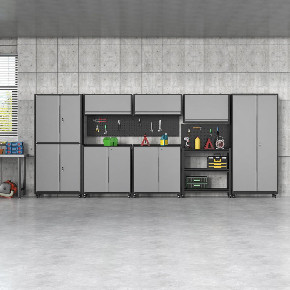 Metal Garage Storage Cabinets System, 8 Piece Workshop Steel Cabinet Set, Rol...