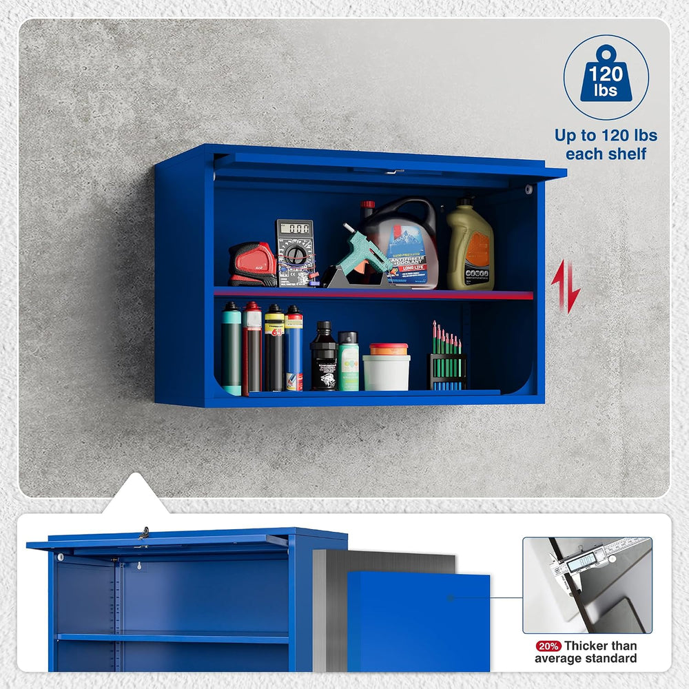 Metal Storage Cabinet Blue Wall Cabinets with Shelf and Locking Door - Wall M...