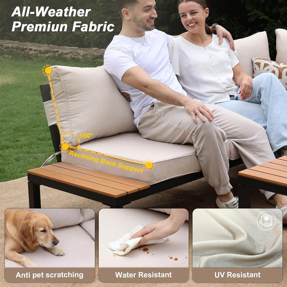 JOYURE 4-Piece Patio Furniture Set,Metal Outdoor Sectional Sofa with 3 Fauxwo...