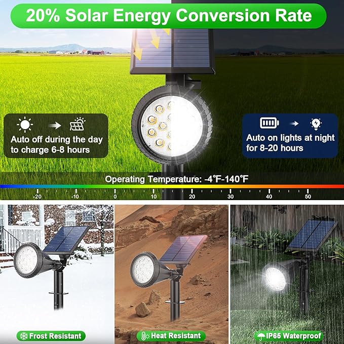 Solar Lights Outdoor Waterproof IP65 180° Adjustable Solar Powered Landscape ...