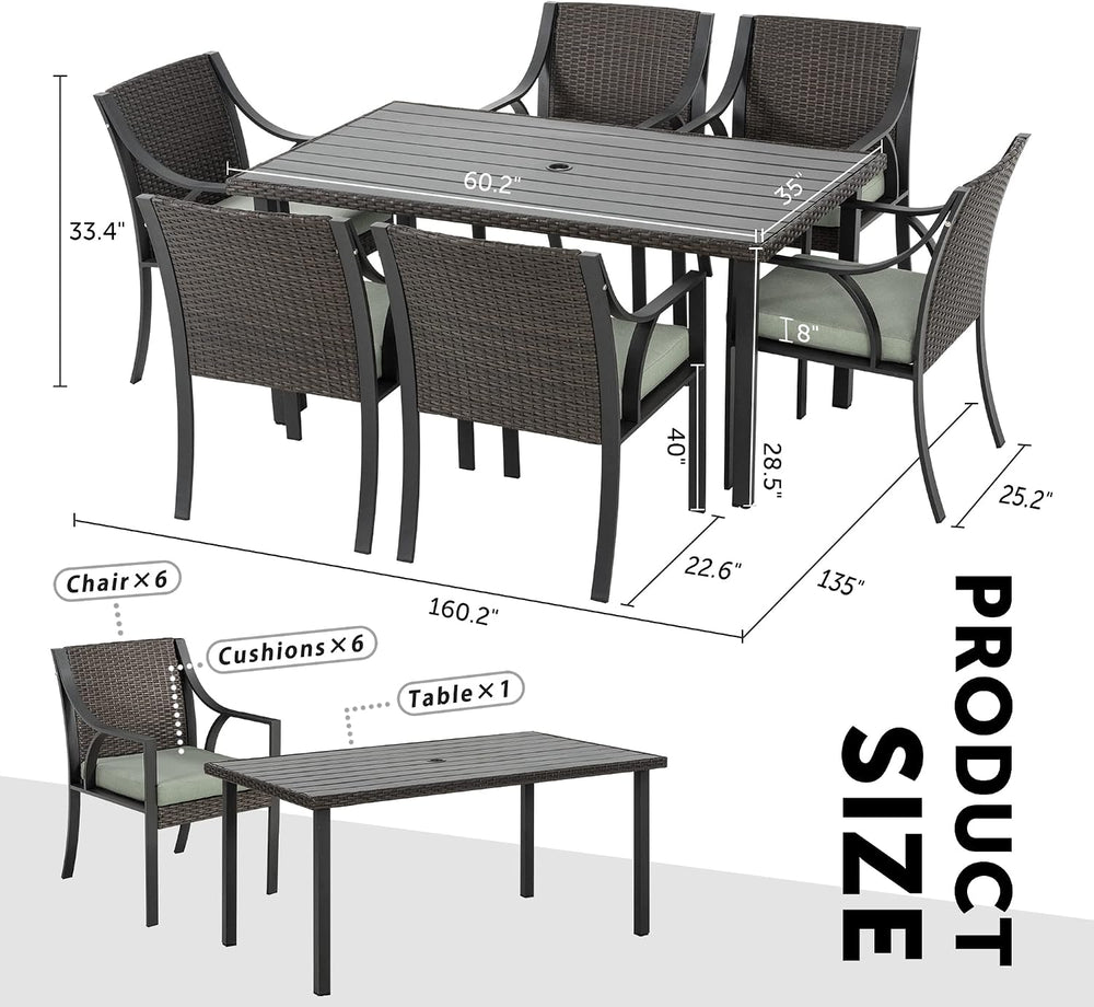 7 Piece Patio Dining Set,Outdoor Dining Set,Outdoor Patio Dining Set.Wicker R...