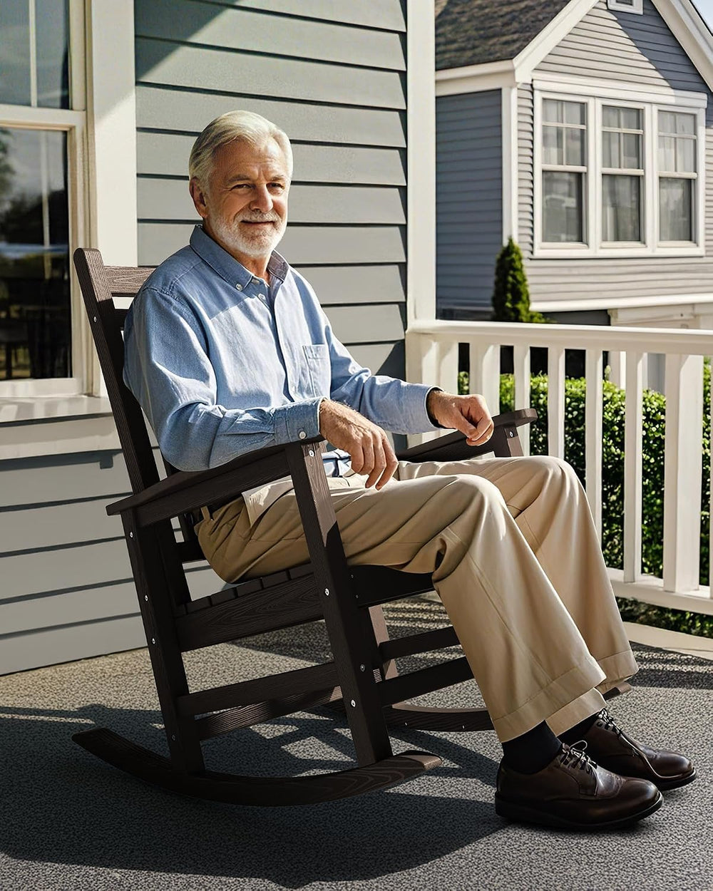 SERWALL Outdoor Rocking Chair Set of 2, HDPE Rocker for Adults, Coffee