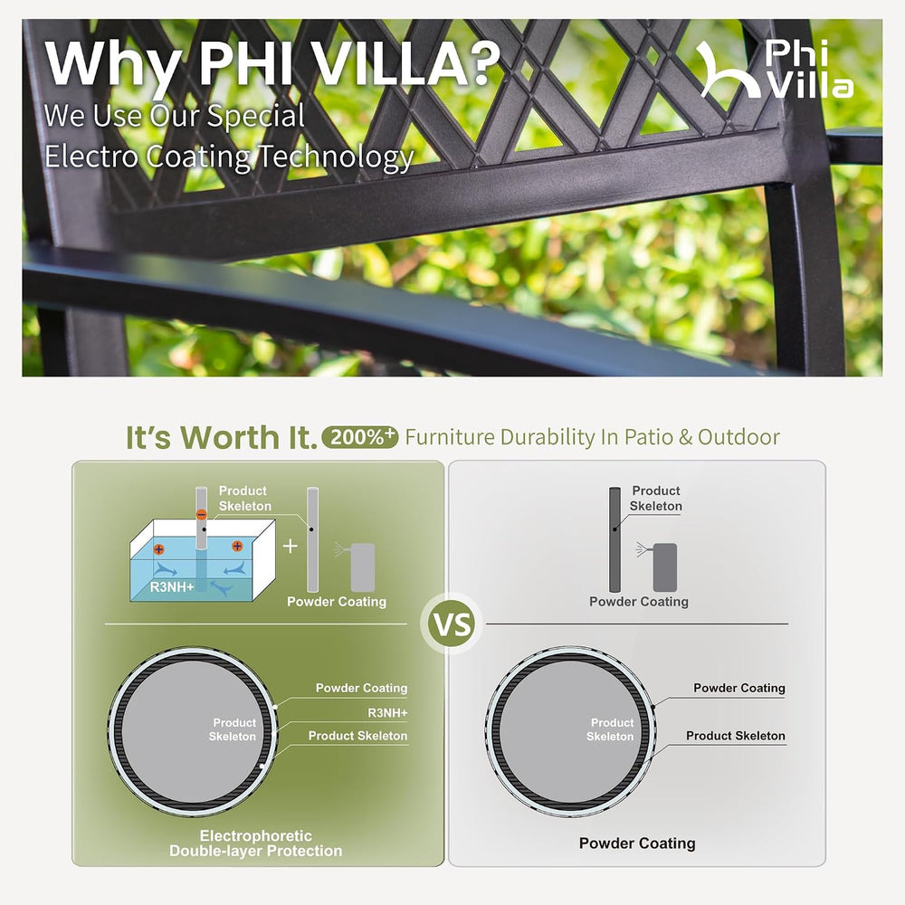 PHI VILLA Patio Dining Set, 4 Stackable Chairs &Square Metal Table