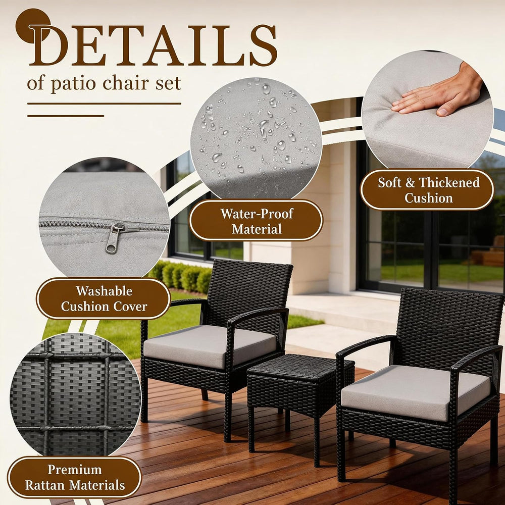 PROHIKER 3 PCS Patio Rattan Conversation Bistro Chairs Set, Outdoor Patio Fur...