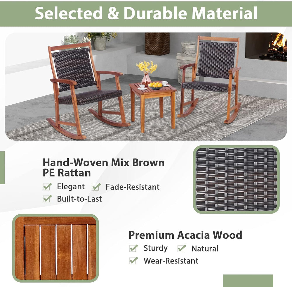 HAPPYGRILL 3 Pieces Rocking Bistro Set Acacia Wood Patio Rocking Chairs with ...