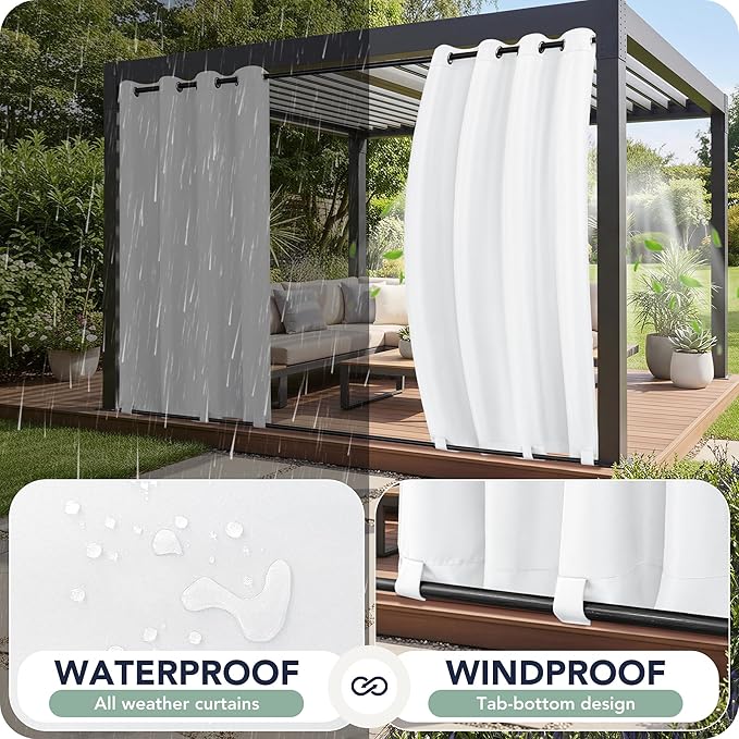 Outdoor Curtains for Patio Waterproof 6 Panels - Windproof, Privacy, Weatherp...