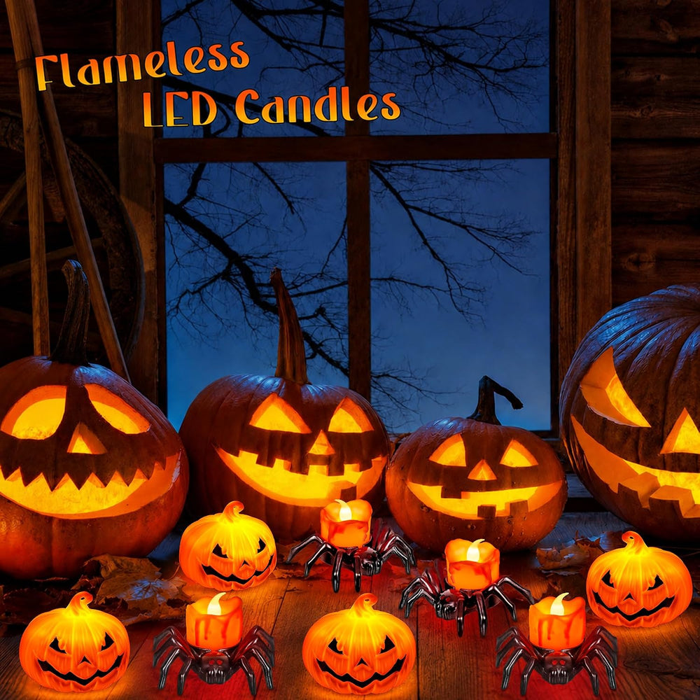 8 PCS Halloween Spider Pumpkin Candles, Battery Operated Halloween Tea Lights...