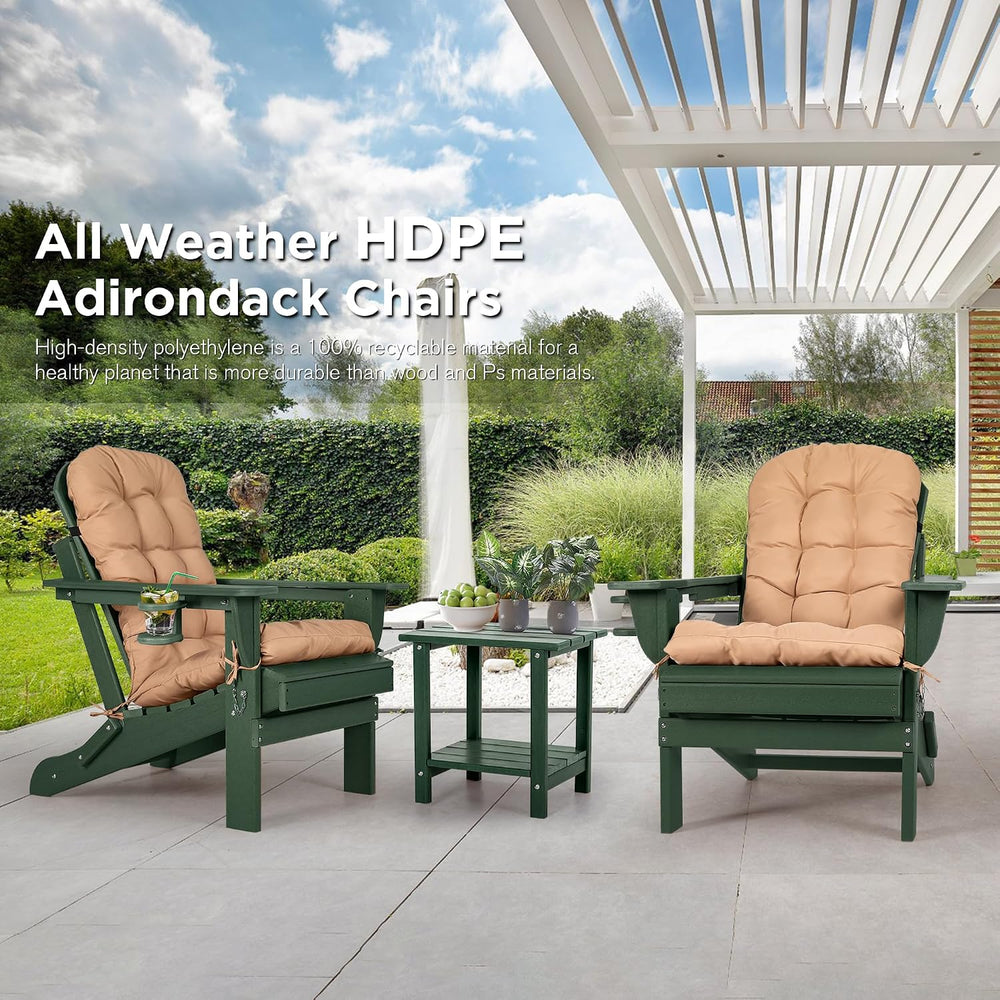 nalone Folding Adirondack Chairs Set of 2 with Cushion with Cup Holder, HDPE ...