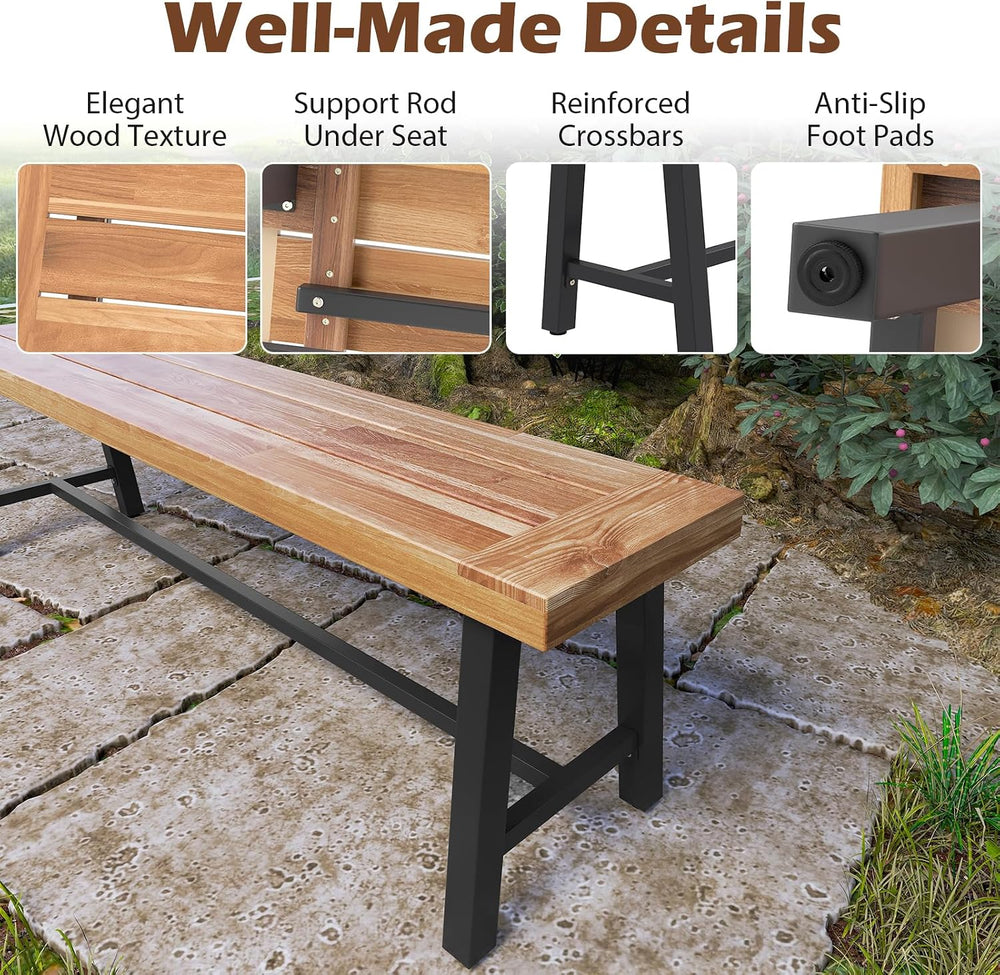 Outdoor Bench Garden Bench, 63" Backless Acacia Wood Bench with Heavy-Du...