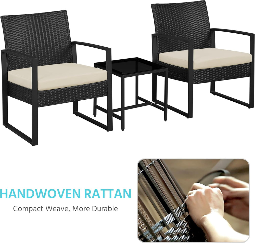 Yaheetech 3 Pieces Rattan Bistro Set, Outdoor Wicker Patio Modern Conversatio...