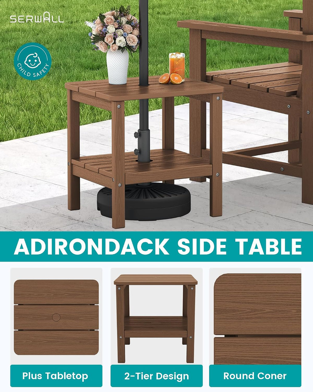 SERWALL 3 Pieces Patio Bistro Set-Outdoor Chairs with Side Table,Brown