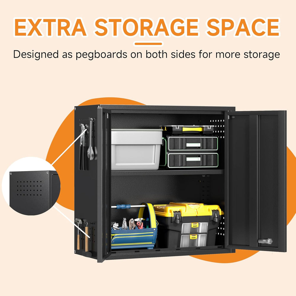 Metal Garage Wall Cabinet with 2 Doors and 1 Adjustable Shelf,Lockable Floati...