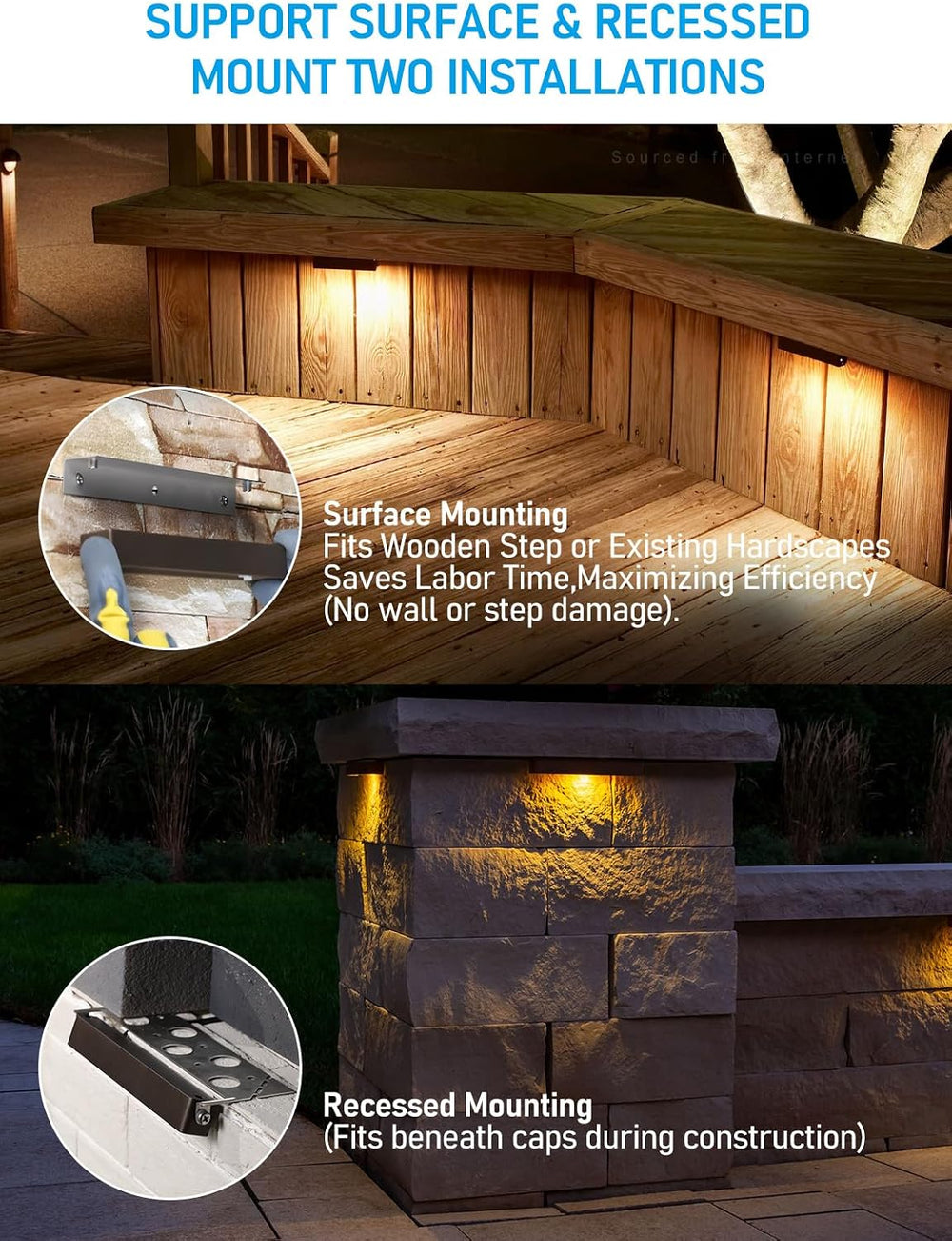 LEONLITE 8-Pack 7 Inch LED Hardscape Lighting, 3W/4W/5W, 2700K Soft White