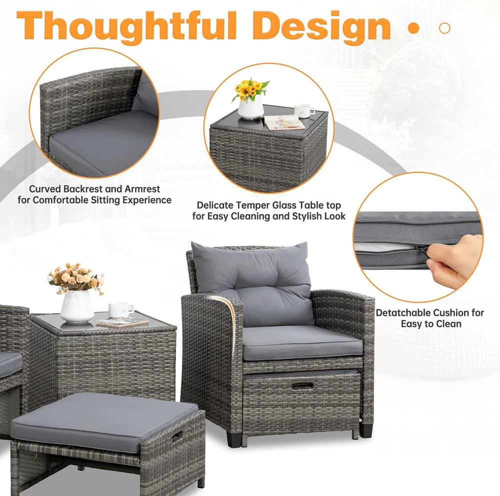 Shintenchi 5 Pieces Patio Furniture Set, Outdoor Wicker Patio Conversation Se...