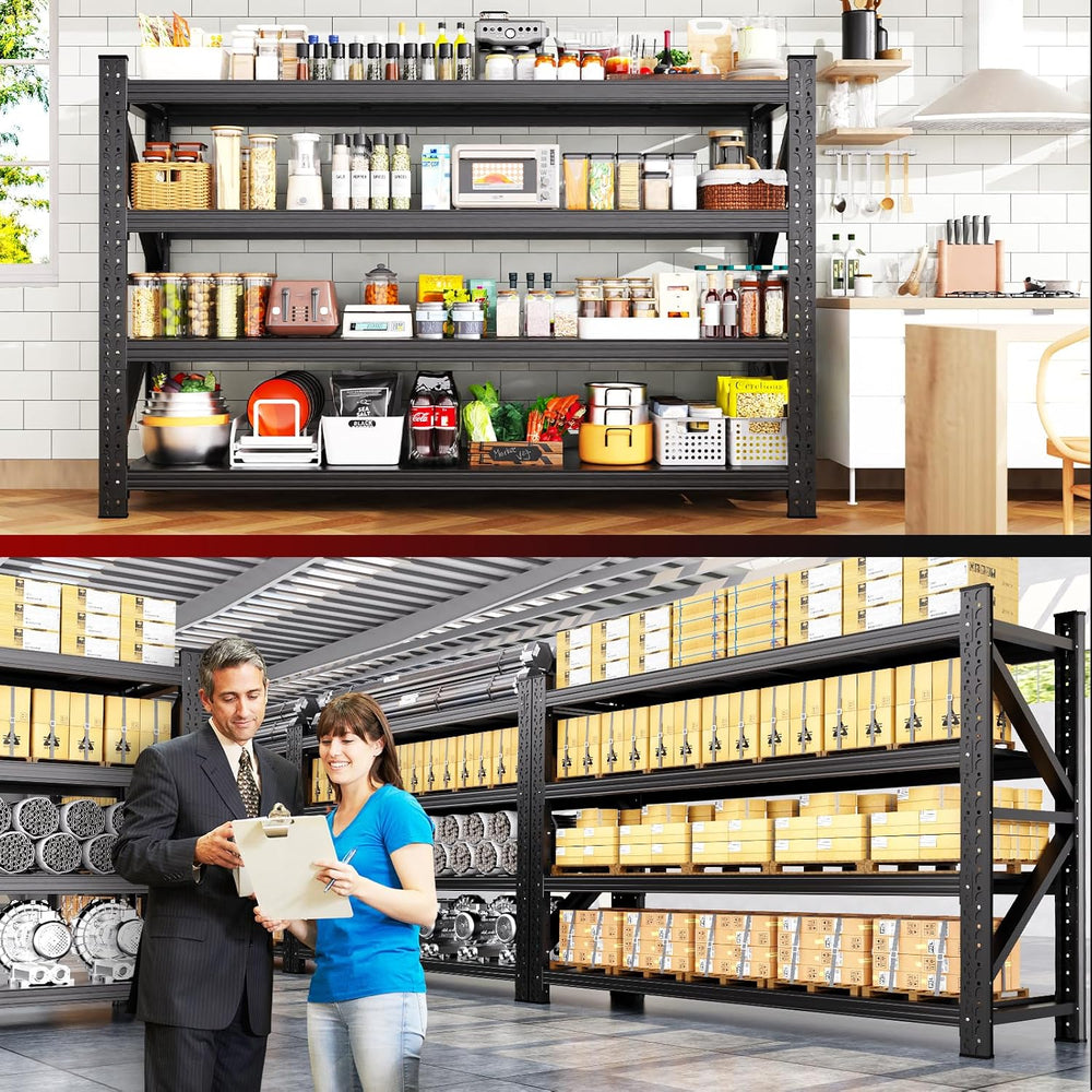 69" W Heavy Duty Metal Garage Shelving, 4-Tier Adjustable Storage Shelve...