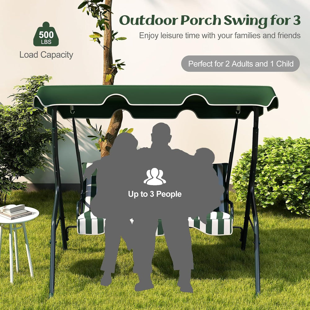 Tangkula 3 Person Porch Swing with Cushions & Canopy, Green