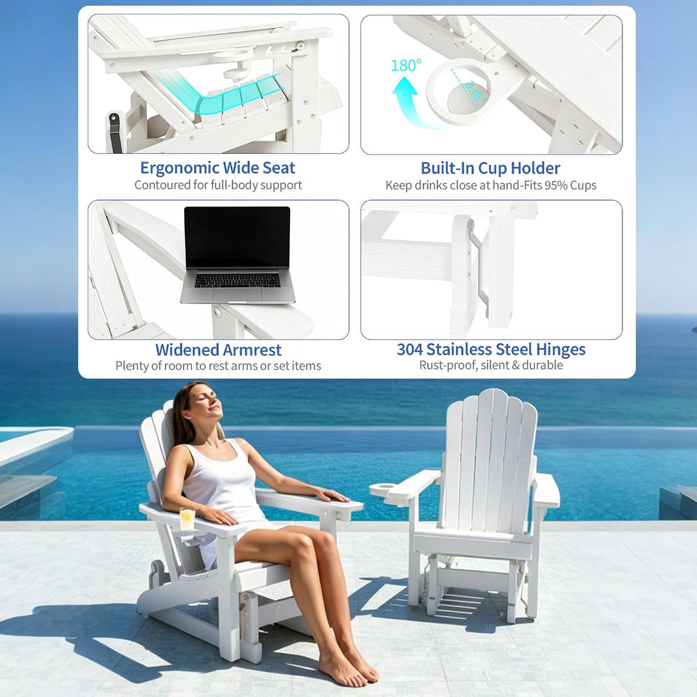 HDPE Adirondack Glider Chair,3-Position Adjustable Backrest Patio Glider