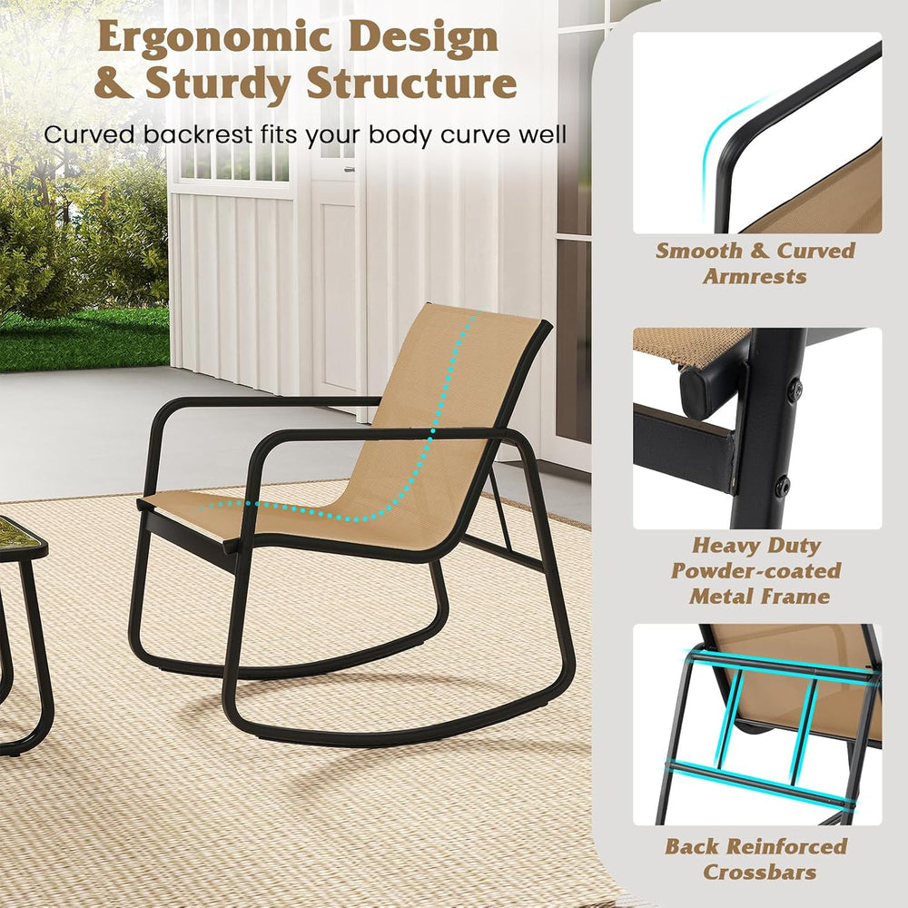 Tangkula 3 Piece Rocking Bistro Set, Patio Furniture Set with 2 Rocking Chair...