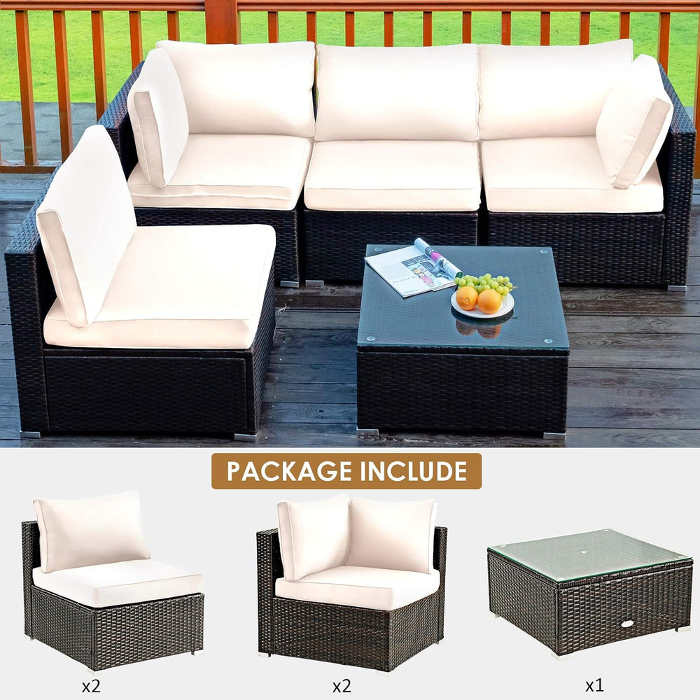 Tangkula 5 Pieces Patio Furniture Set, All Weather Wicker L-Shaped Corner Sof...