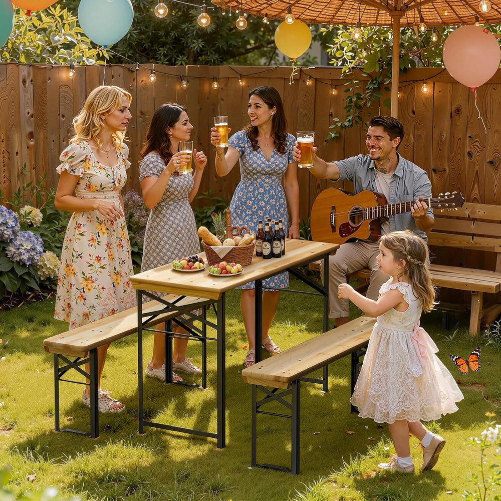VINGLI 45 Inch Folding Picnic Tables with Benches Set, Weather-Resistant Wood...
