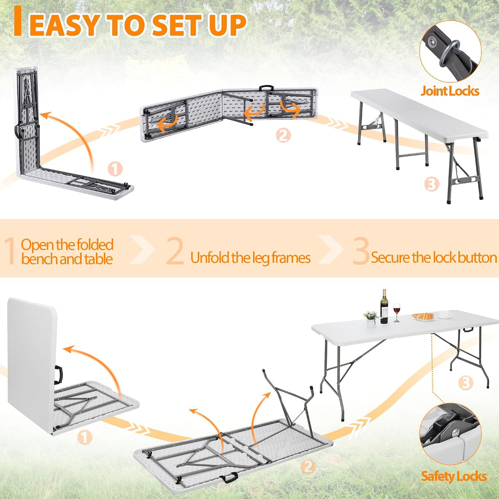 SUPER DEAL Folding Table Set with 2 Benches, 6 FT Camping Picnic Table Set, O...