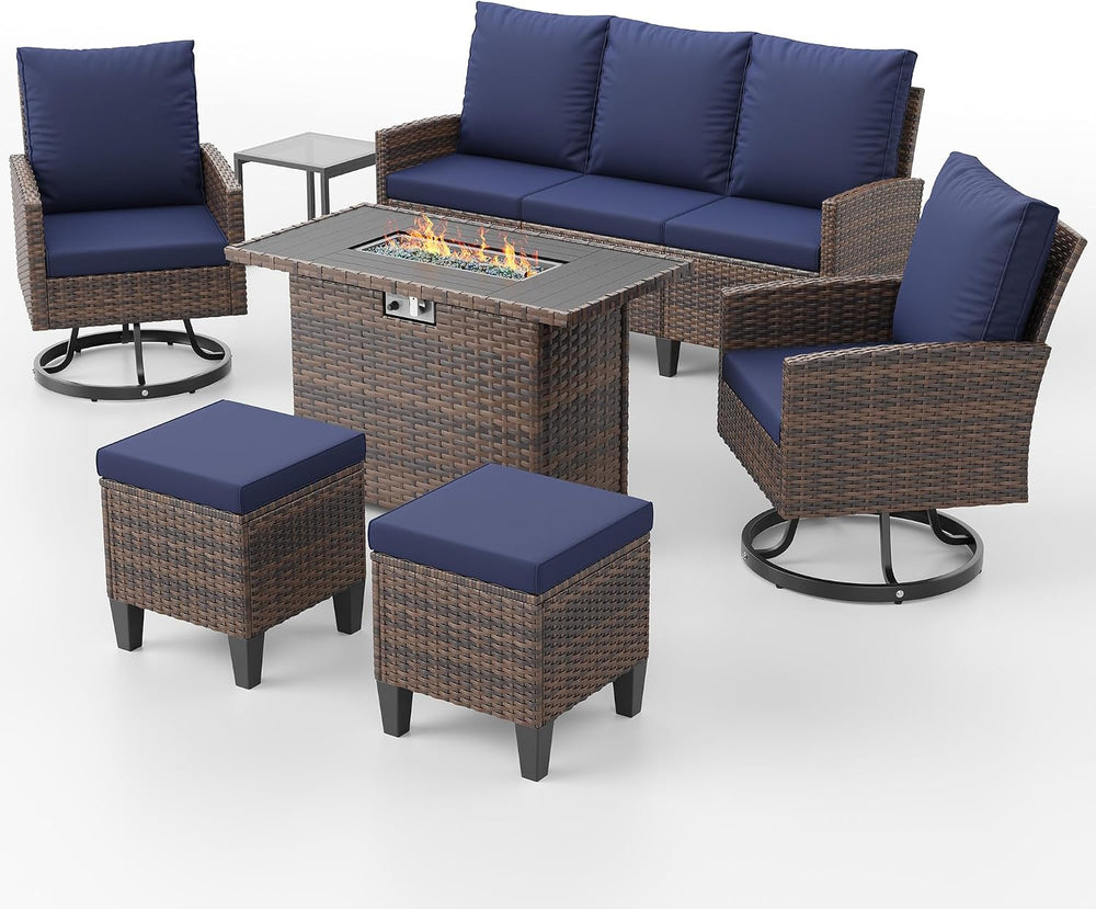 Amopatio 7 Pieces Patio Furniture Set with Fire Pit Table, 360° Swivel Chairs...