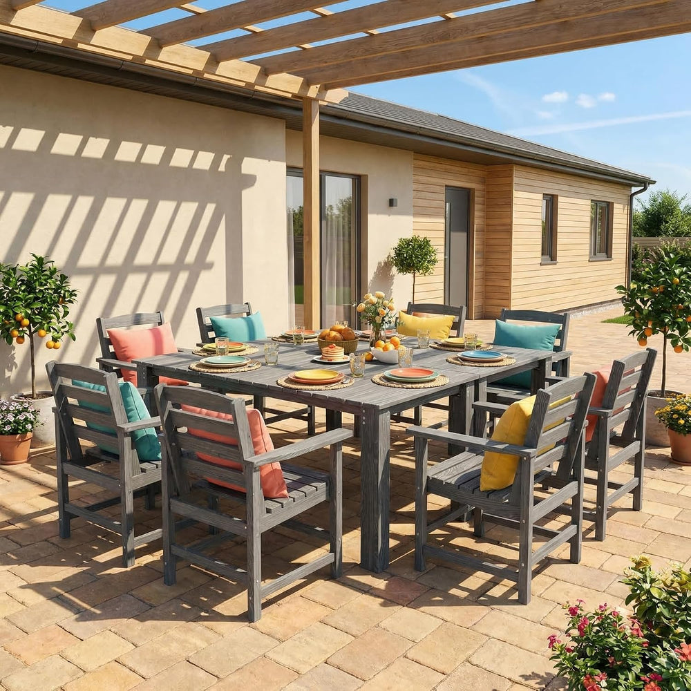 Dining Table Set, 10-Piece HDPE Outdoor Dining Set for 8, Gray