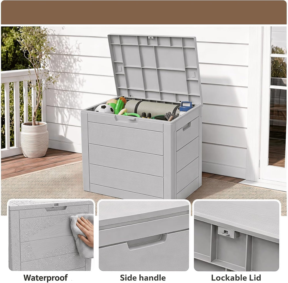 35 Gallon Outdoor Storage Box Waterproof, Deck Boxes Outdoor, Grey