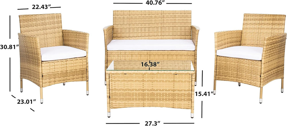 SAFAVIEH Outdoor Collection Bandele Natural/White Cushion 4-Piece Conversatio...