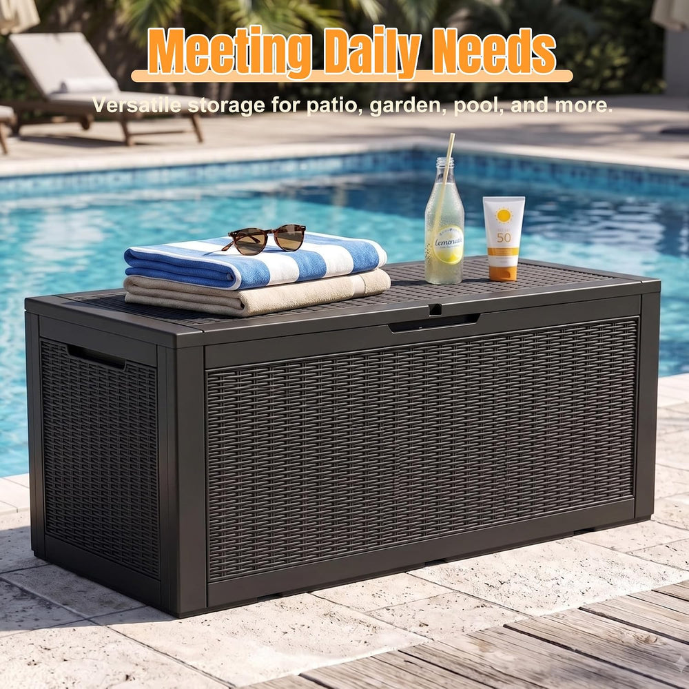 Outdoor Storage Box, 170 Gal Waterproof Resin Deck Box w/Support Rod