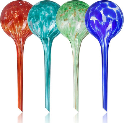 Plant Watering Globes Set of 4 - Large Self Watering Globes for Indoor & Outdoor Plants - Multicolored, Automatic, Glass Watering Bulbs for Daily Use, Plant Watering Devices