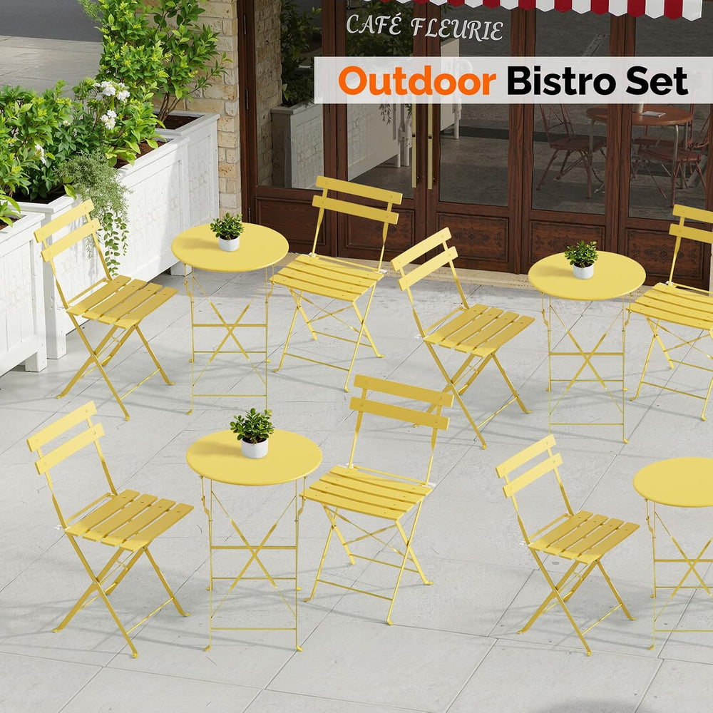 VINGLI Outdoor Folding Bistro Table and Chairs Set of 2, 3-Piece Bistro Set w...