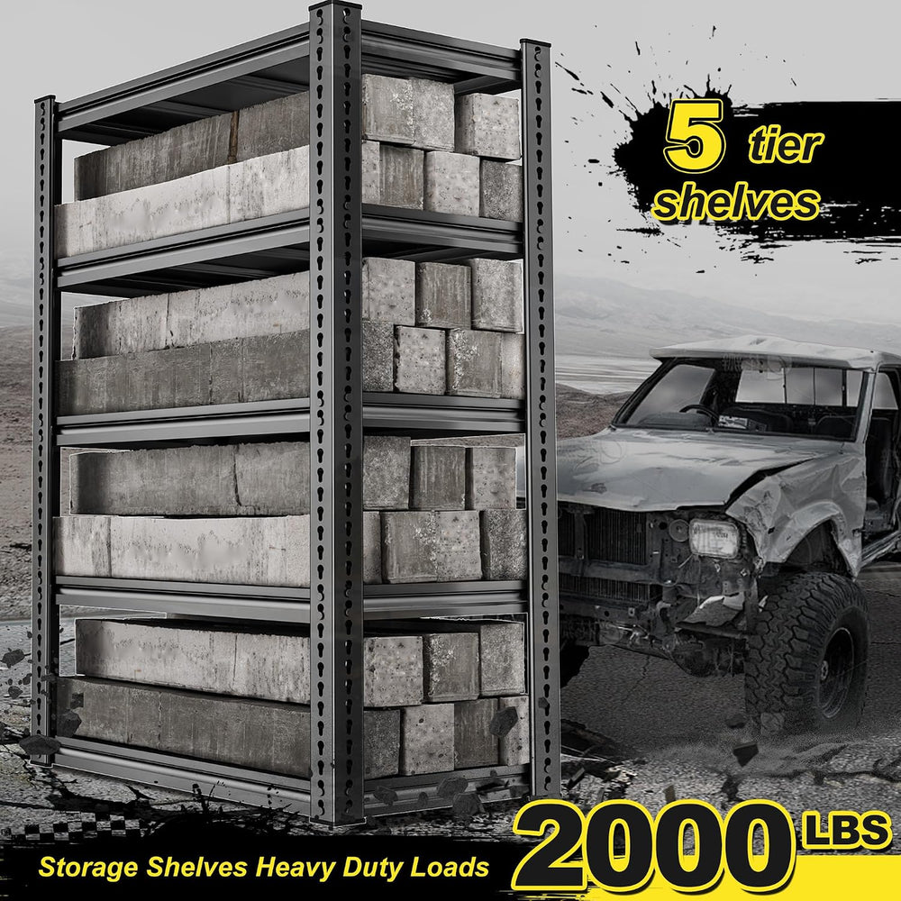 REIBII Garage Shelving Load 2000 LBS, Adjustable 5-Tier Storage Shelves, Meta...