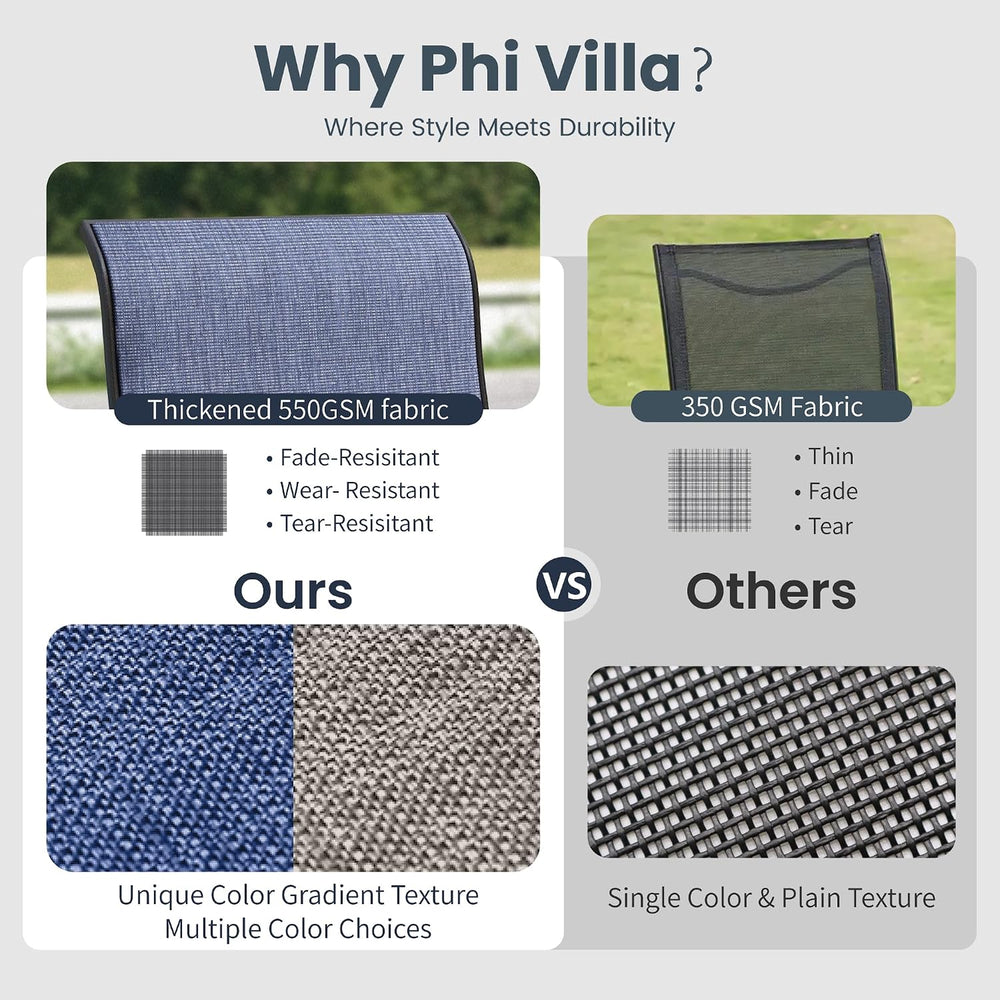 PHI VILLA Patio Dining Set for 6, Metal Table & Swivel Padded Chairs, Blue