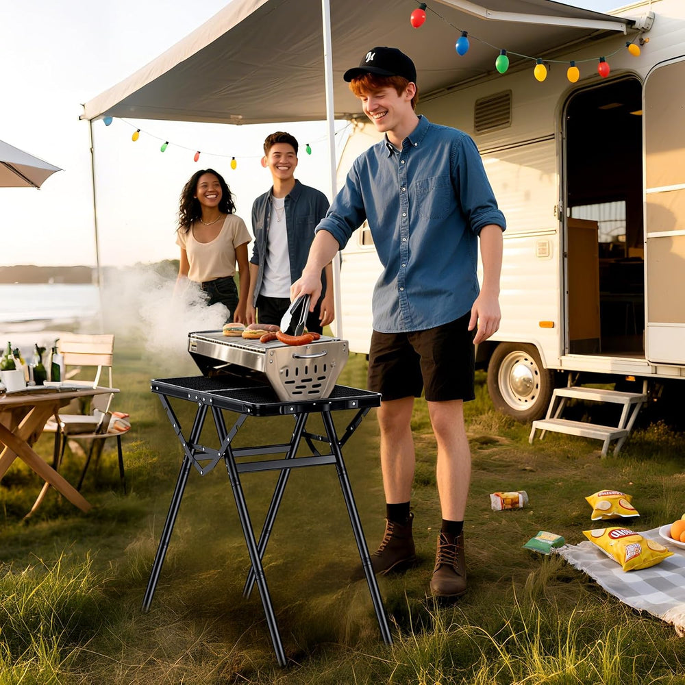 2ft Folding Grill Table, Supports 180Lbs, 2 Heights 27.5" for Camping