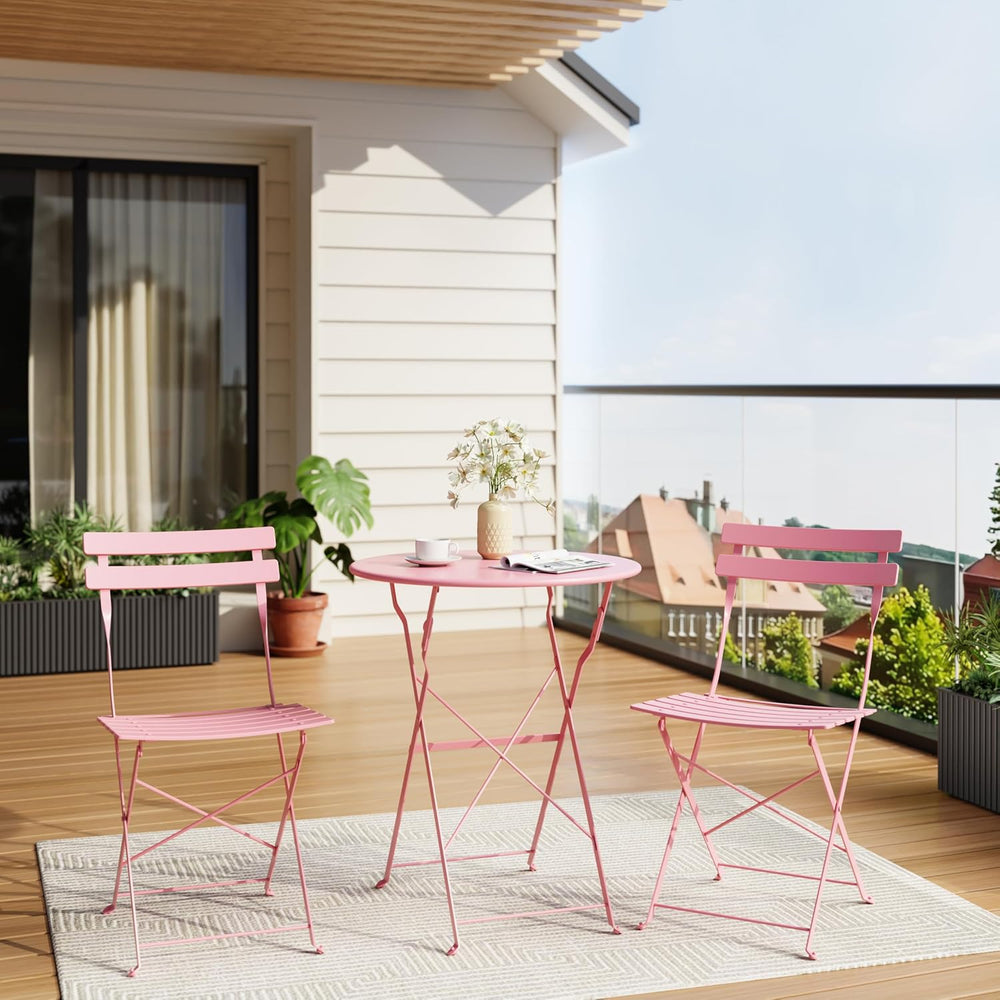 Bistro Table and Chairs Set of 2, 3 Piece Folding Patio Bistro Set, Pink