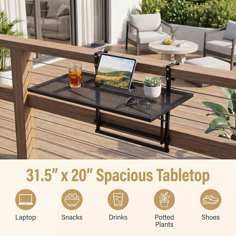 Tangkula 31.5" Folding Balcony Railing Table for 1.7"-3.7" Thick